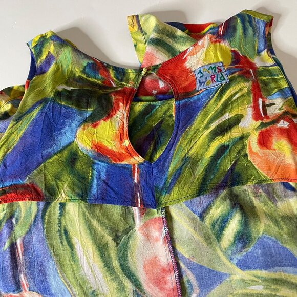 Jams World Fruit Cherry Hawaiian Floral Sundress Tropical Beach Resort M/L Rayon - Picture 5 of 8